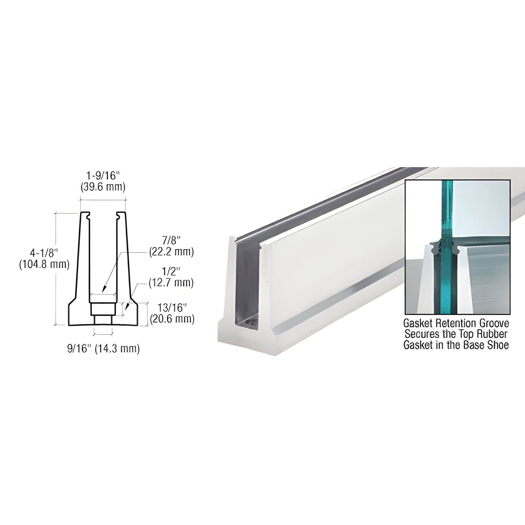 CRL B5T Series Mill Aluminum 240" Tapered Base Shoe Drilled for 1/2" Glass