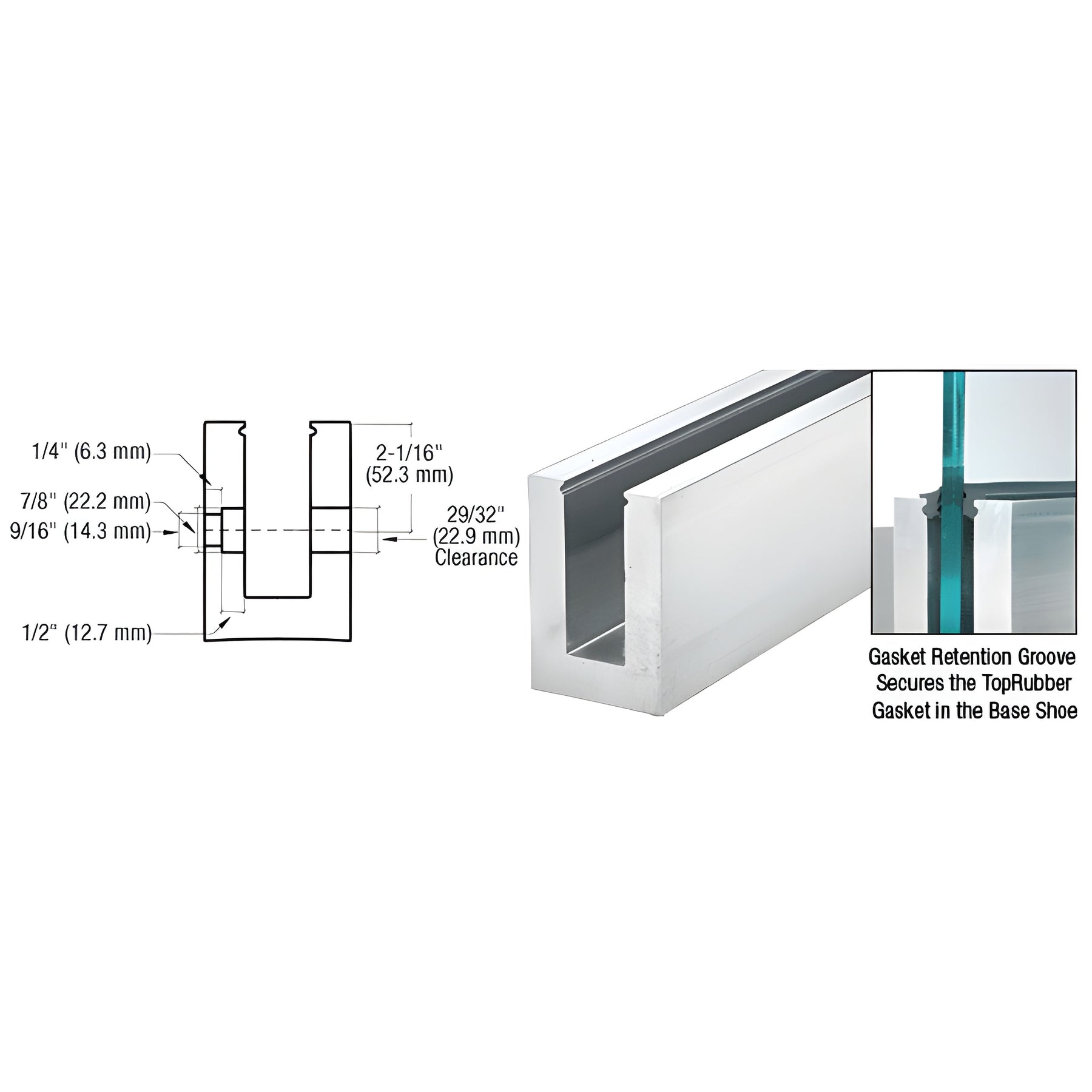 CRL B7S Series Mill Aluminum 240" Heavy-Duty Square Base Shoe Fascia Mount Drilled for 3/4" Glass
