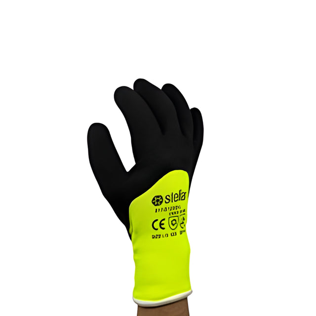 Stellar Hi-Viz Yellow Acrylic & Nylon Double Liner 3/4 Coated Black Latex Foam Gloves, Sz 08 (Medium) – 12 Pairs/Bag