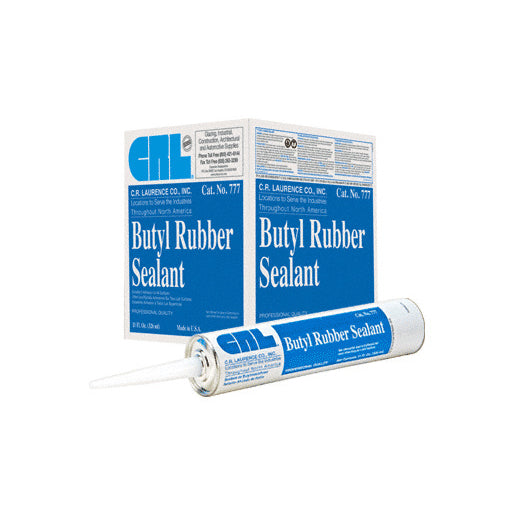 11 oz (325.3 ml) cartridge of CRL Black 777 Butyl Rubber Sealant, featuring a black finish and designed for exterior applications requiring durable, flexible, and weather-resistant sealing.