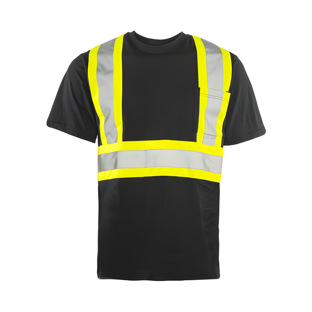 Short Sleeved Traffic T-Shirt, Cotton, Black, 4" Reflective Tape, 5XL