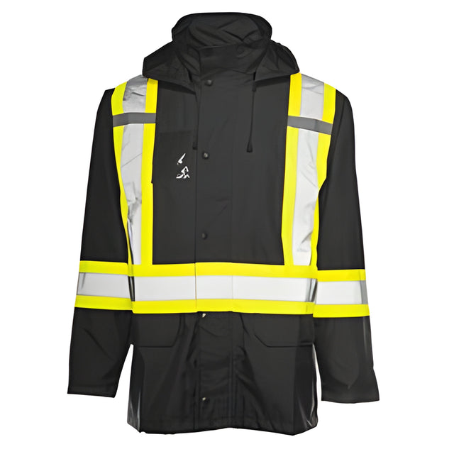 Hi-Vis Rain Jacket, Black, Large