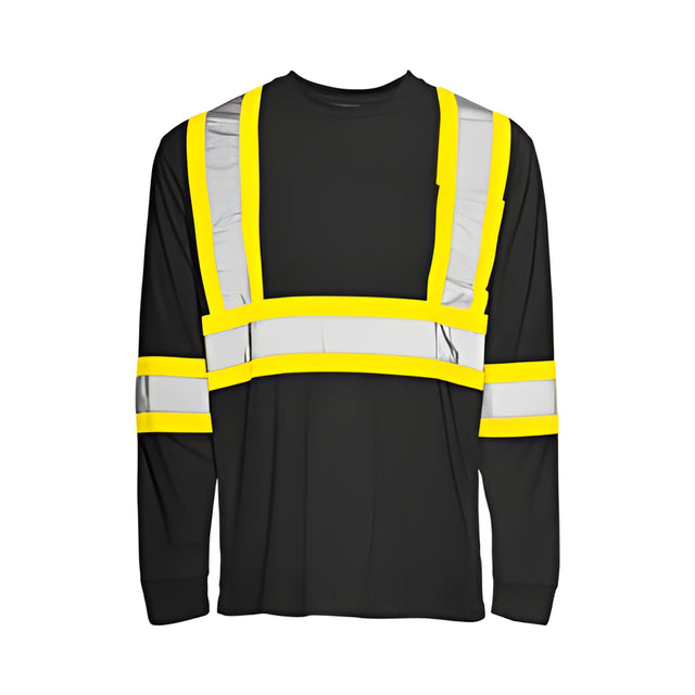 Long Sleeved Traffic T-Shirt, Polyester, Black, 4" Reflective Tape, Large