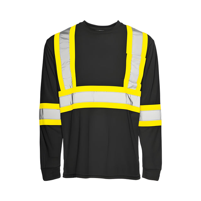 Long Sleeved Traffic T-Shirt, Polyester, Black, 4" Reflective Tape, X-Large