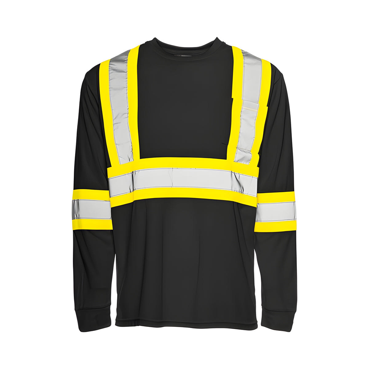 Long Sleeved Traffic T-Shirt, Polyester, Black, 4" Reflective Tape, X Large- 1 Each
