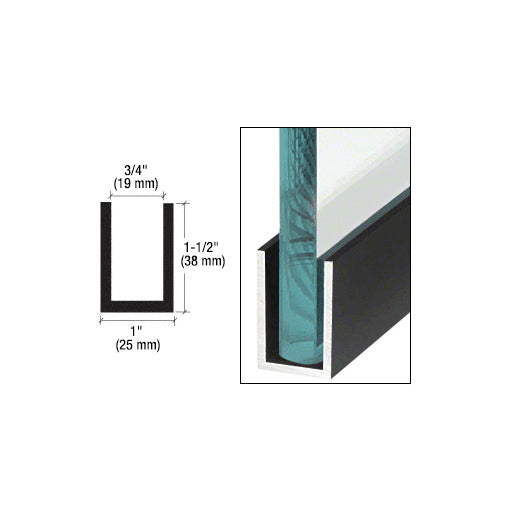 CRL Black Powder Coat Wet Glaze 1-1/2" Deep U-Channel 120" Stock Length for Frameless Glass Installations