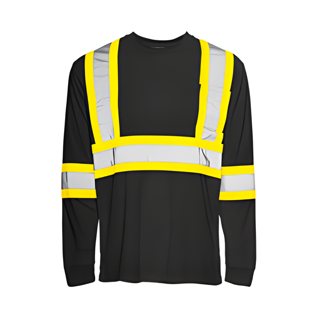 Long Sleeved Traffic T-Shirt, Polyester, Black, 4" Reflective Tape, Small