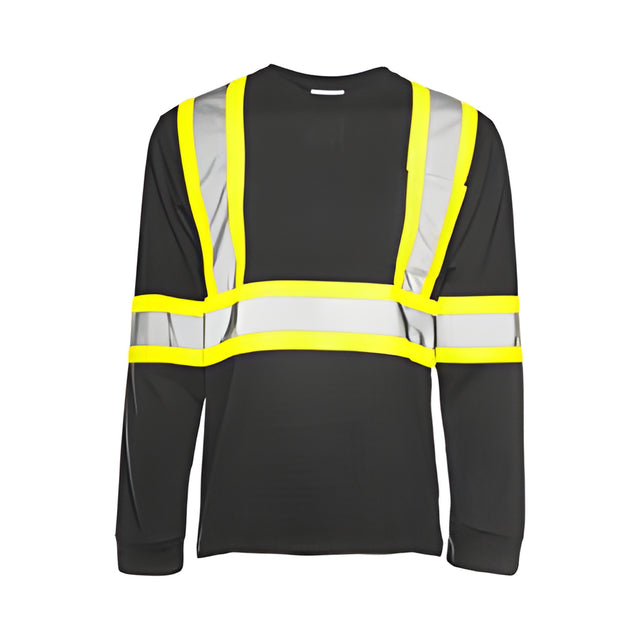Long Sleeved Traffic T-Shirt, Cotton, Black, 4" Reflective Tape, 5XL