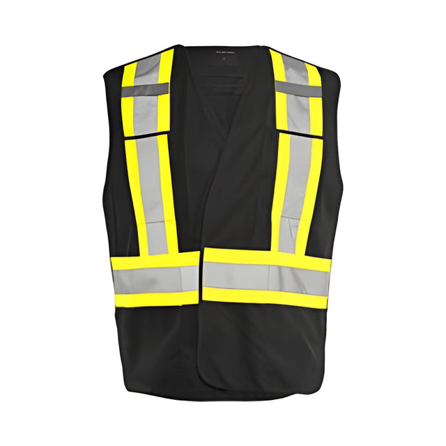 5 Pt. Tearaway Solid Traffic Vest, 4" Reflective Tape, 4 Pockets, Black, 4XL /5XL