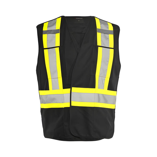5 Pt. Tearaway Solid Traffic Vest, 4" Reflective Tape, 4 Pockets, Black, Large/XL, L/XL