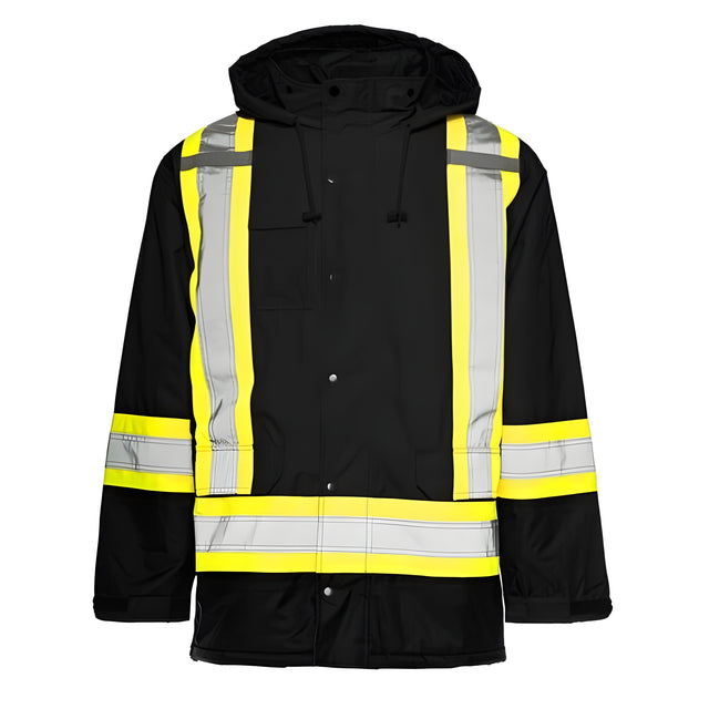Winter Traffic Parka, 4" Reflective Tape, Black, Large