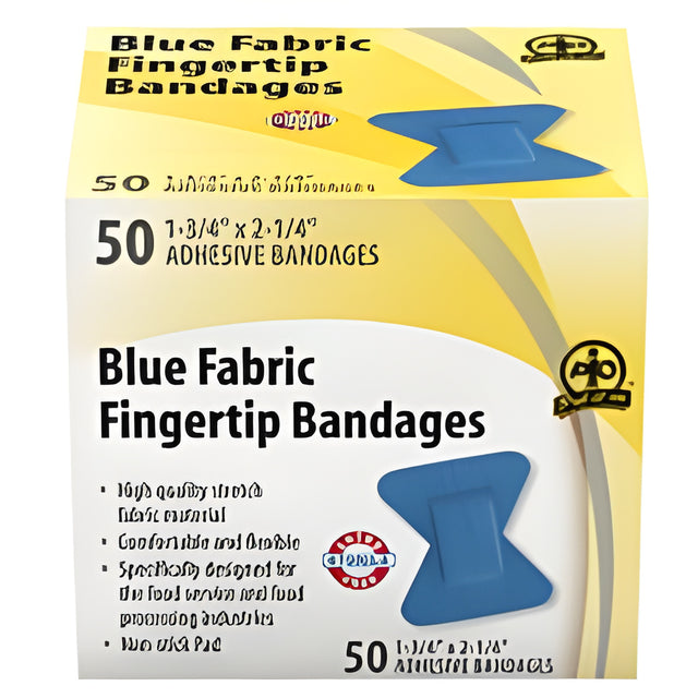 Blue Fabric Fingertip Bandage, 5 x 4.5cm – 50/Box