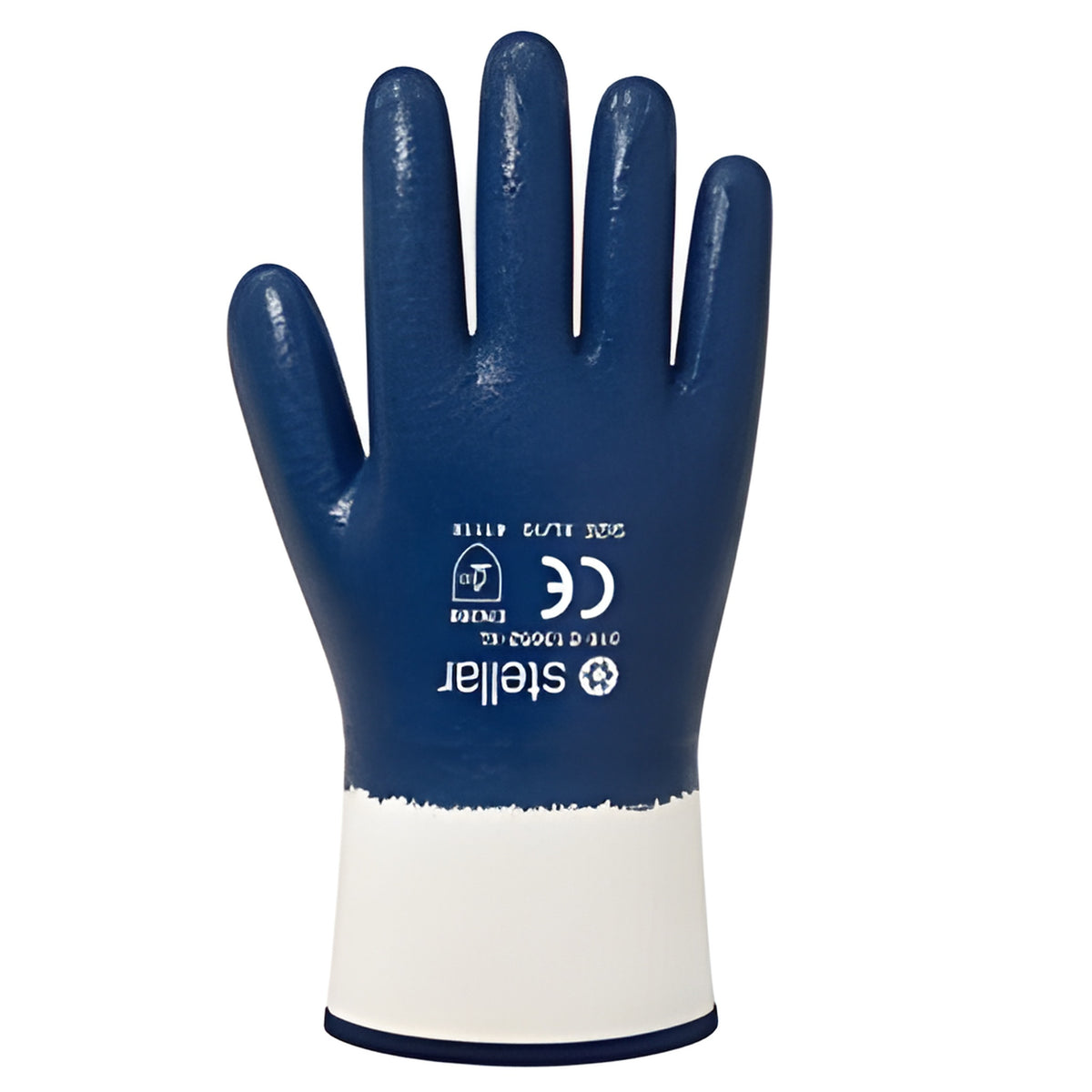 Stellar Jersey Liner Full Coated Blue Nitrile Gloves, Safety Cuff, Sz 10 (Large), -12 pairs/bag