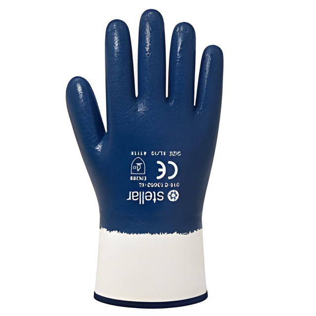 Stellar Jersey Liner Full Coated Blue Nitrile Gloves, Safety Cuff, Sz 10 (X-Large) – 12 Pairs/Bag