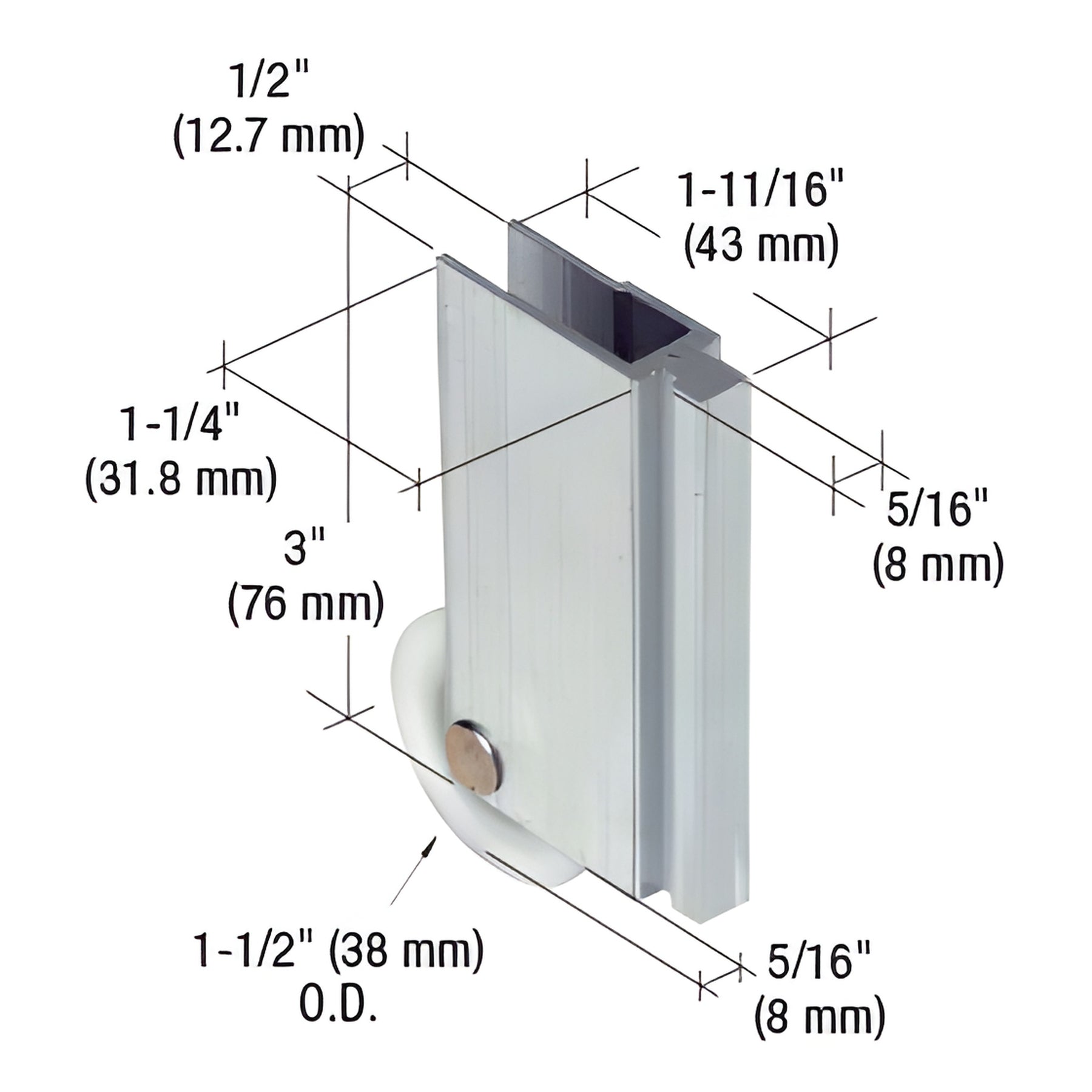 CRL 1-1/2" Nylon Wardrobe Door Roller for Contractors Wardrobe