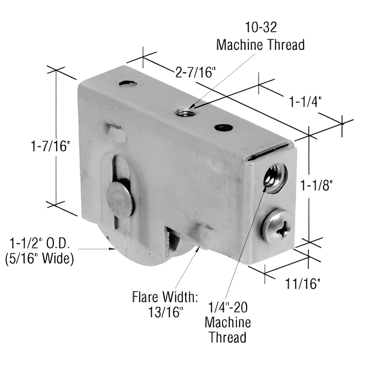 CRL 1-1/2" Stainless Steel Sliding Glass Door Roller With 11/16" Wide Housing