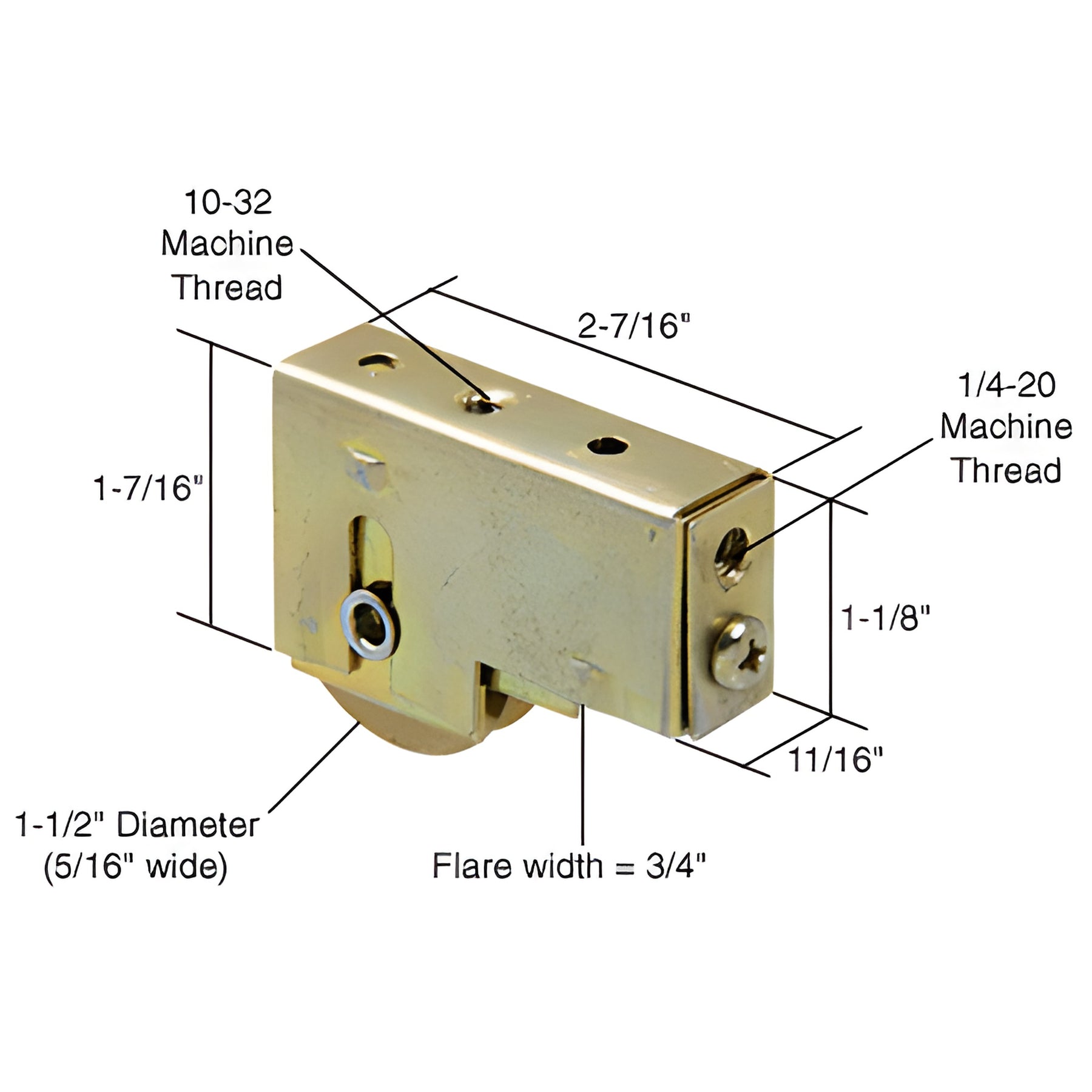 CRL 1-1/2" Steel Sliding Glass Door Roller with 11/16" Wide Housing for Fleetwood and Blomberg Doors