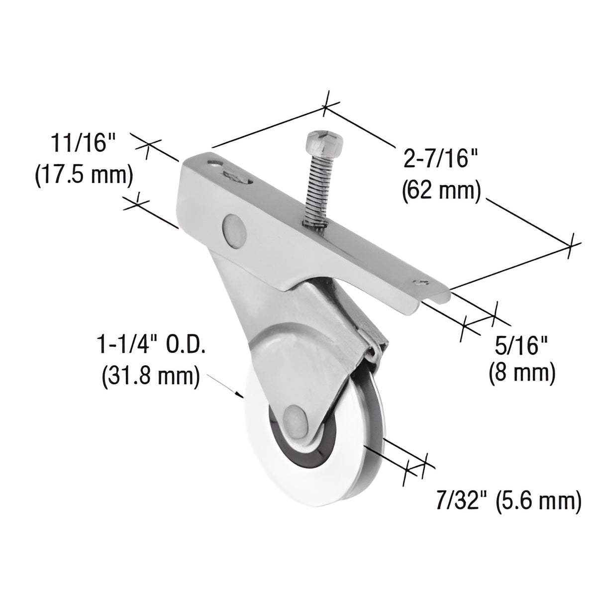 CRL 1-1/4" Stainless Steel Center Groove Sliding Screen Door Roller With Top Adjustment Screw for Bay-Mill Doors
