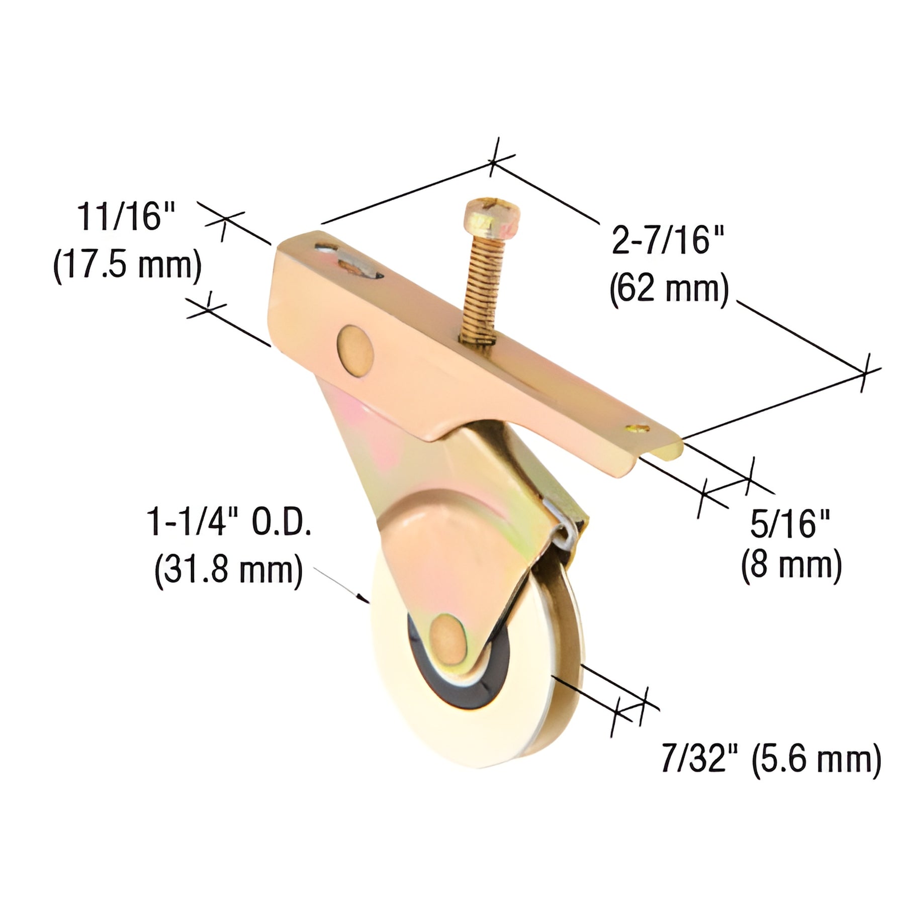 CRL 1-1/4" Steel Center Groove Sliding Screen Door Roller With Top Adjustment Screw for Bay-Mill Doors
