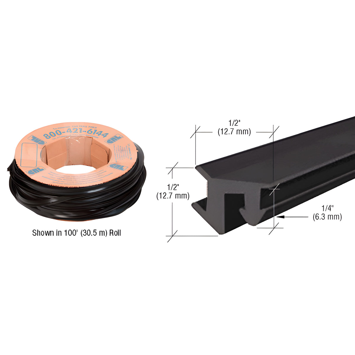 CRL 1/2" Roll-In EPDM Gasket for Sidelite Rails - 100' Roll