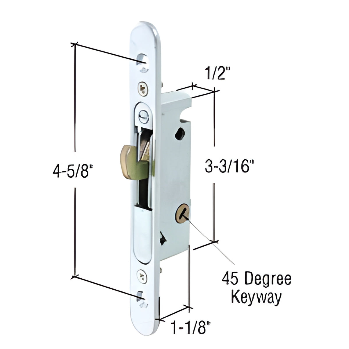 CRL 1/2" Wide Round End Face Plate Mortise Lock with 45 Degree Keyway