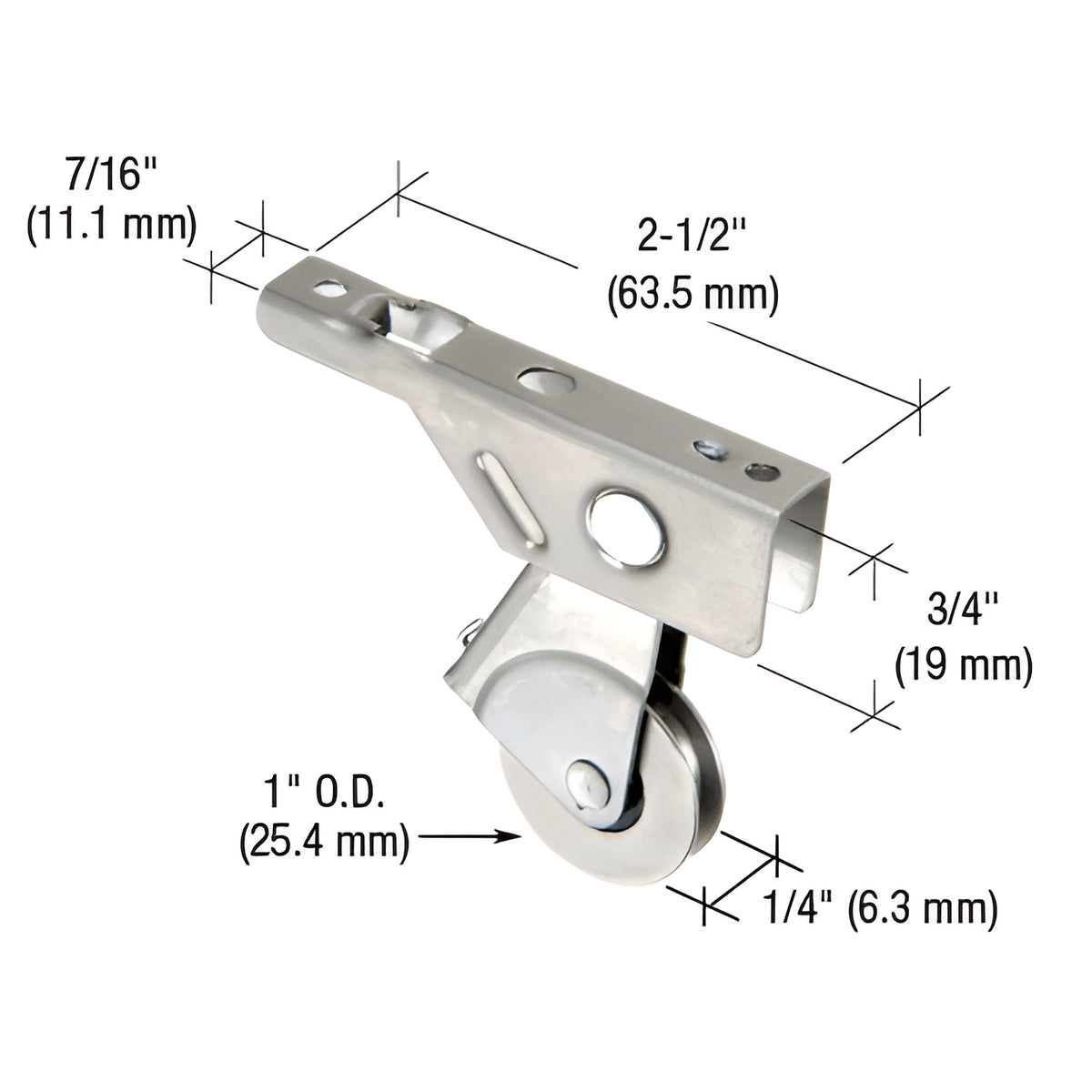 CRL 1" Stainless Steel Ball Bearing Center Groove Sliding Screen Door Roller with Top Adjustment Screw for Metal Industry