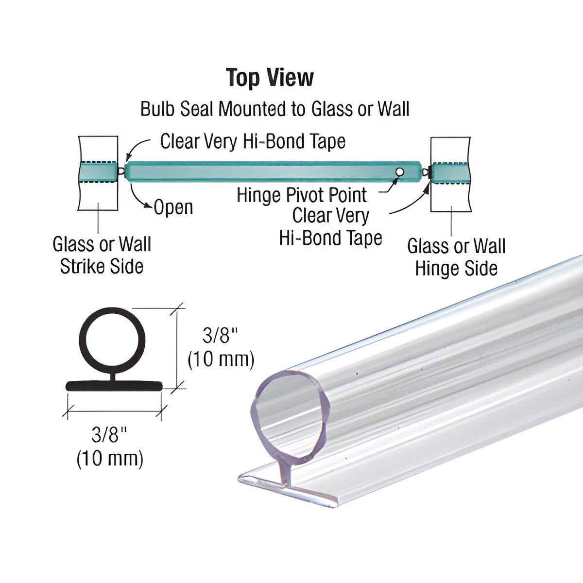 CRL 144" Translucent Vinyl Bulb Seal 3/8" Gap