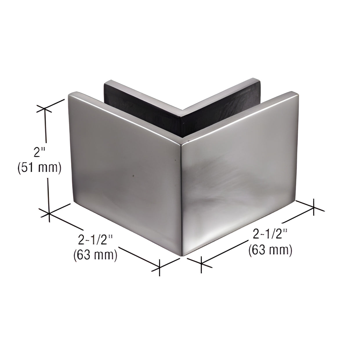 CRL 2-1/2" x 2" Brushed Stainless 90º Outside Corner Mall Front Clamp