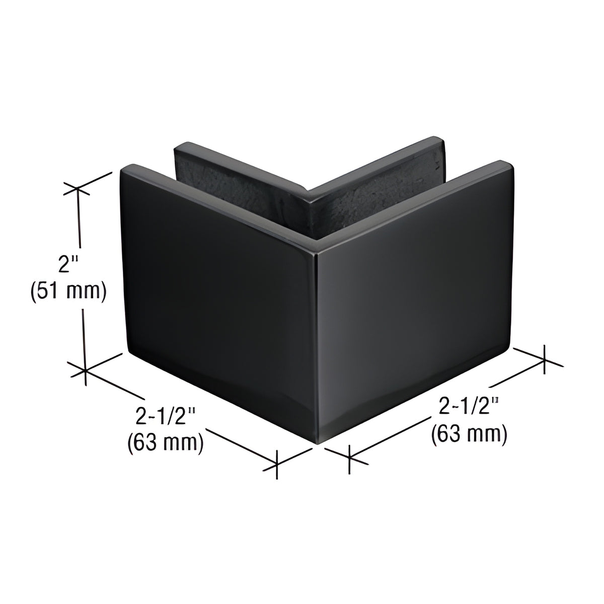 CRL 2-1/2" x 2" Matte Black 90º Outside Corner Mall Front Clamp