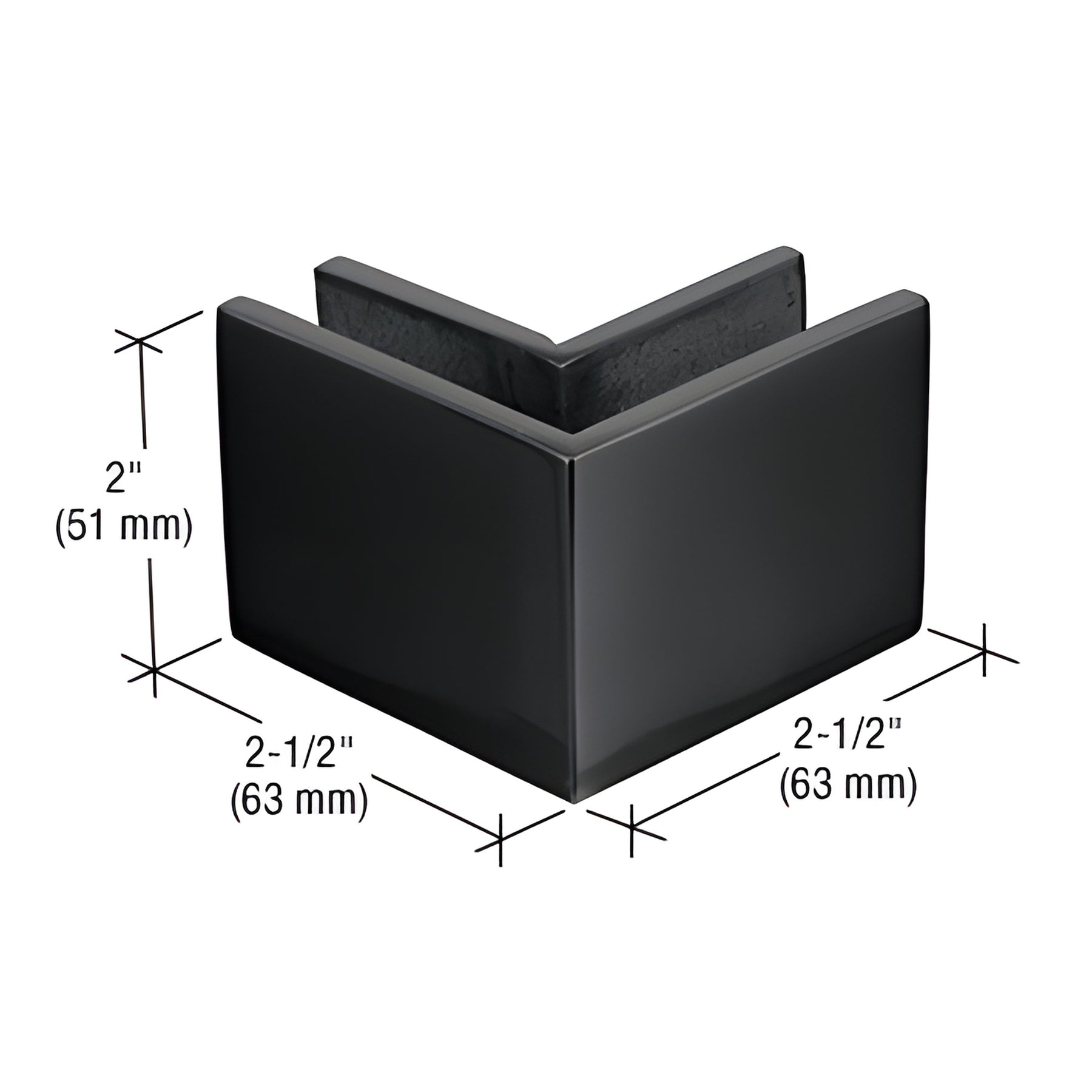 CRL 2-1/2" x 2" Matte Black 90º Outside Corner Mall Front Clamp