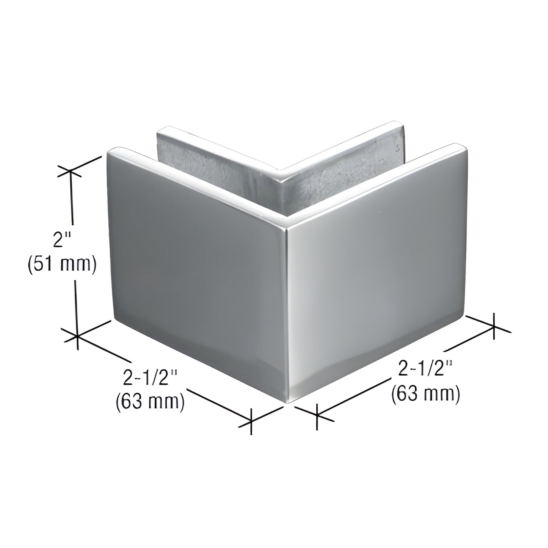 CRL 2-1/2" x 2" Polished Stainless 90º Outside Corner Mall Front Clamp