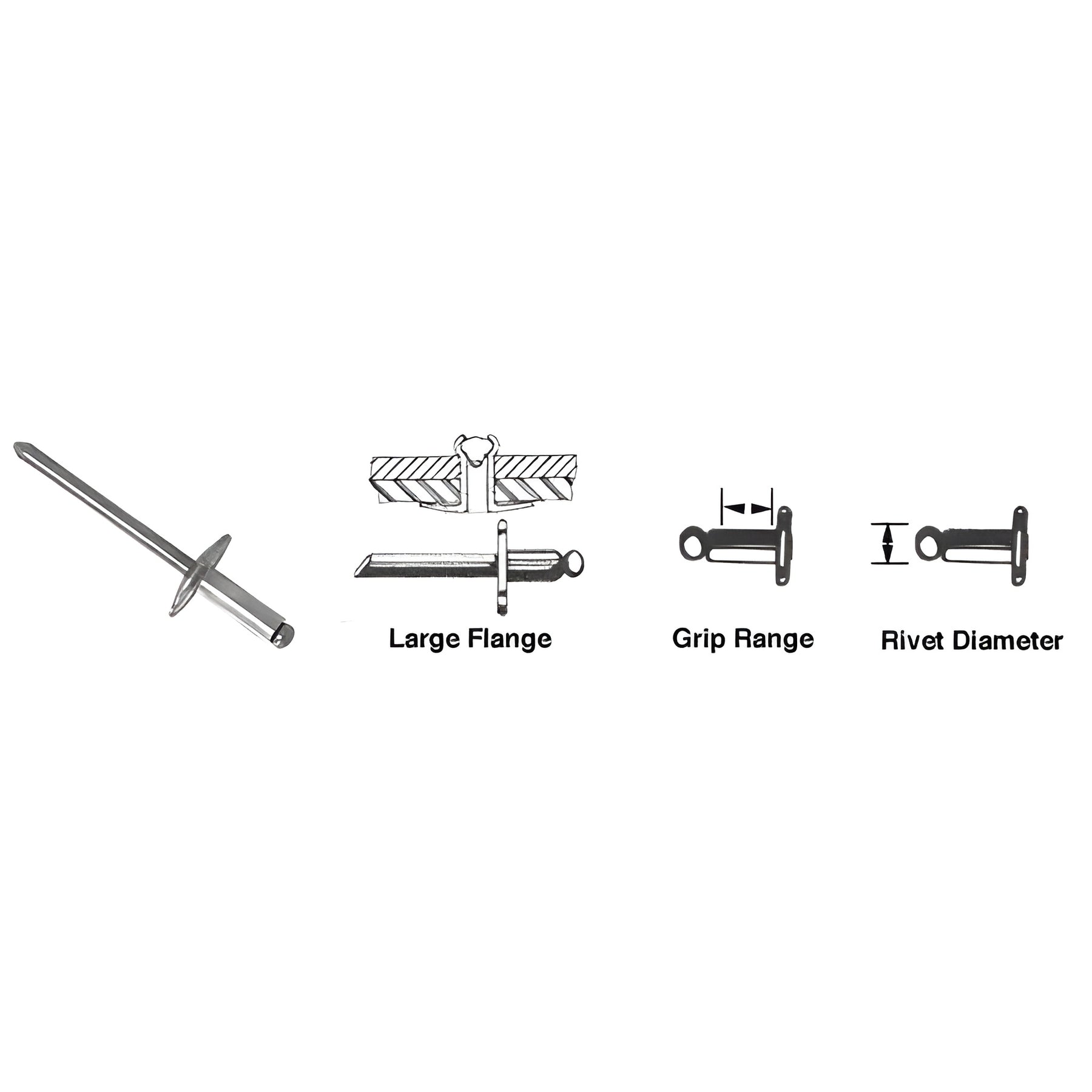 CRL 3/16" Diameter, 1/4" to 3/8" Grip Range Large Flange Aluminum Mandrel and Rivet in Packs of 3000