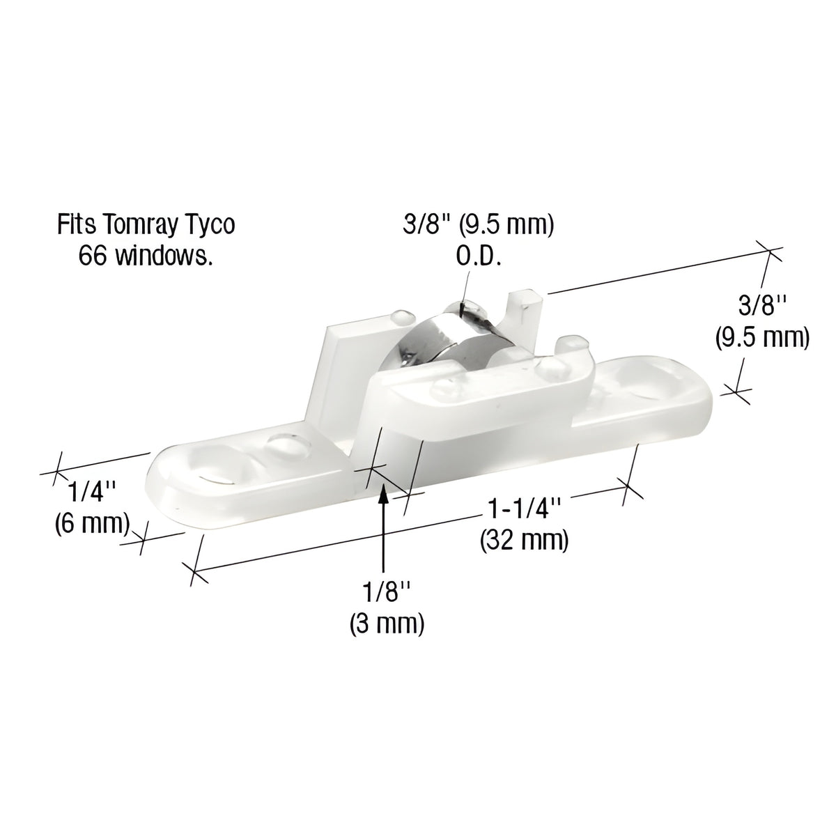 CRL 3/8" Steel Sliding Window Roller for Tomray Tyco 66 Windows