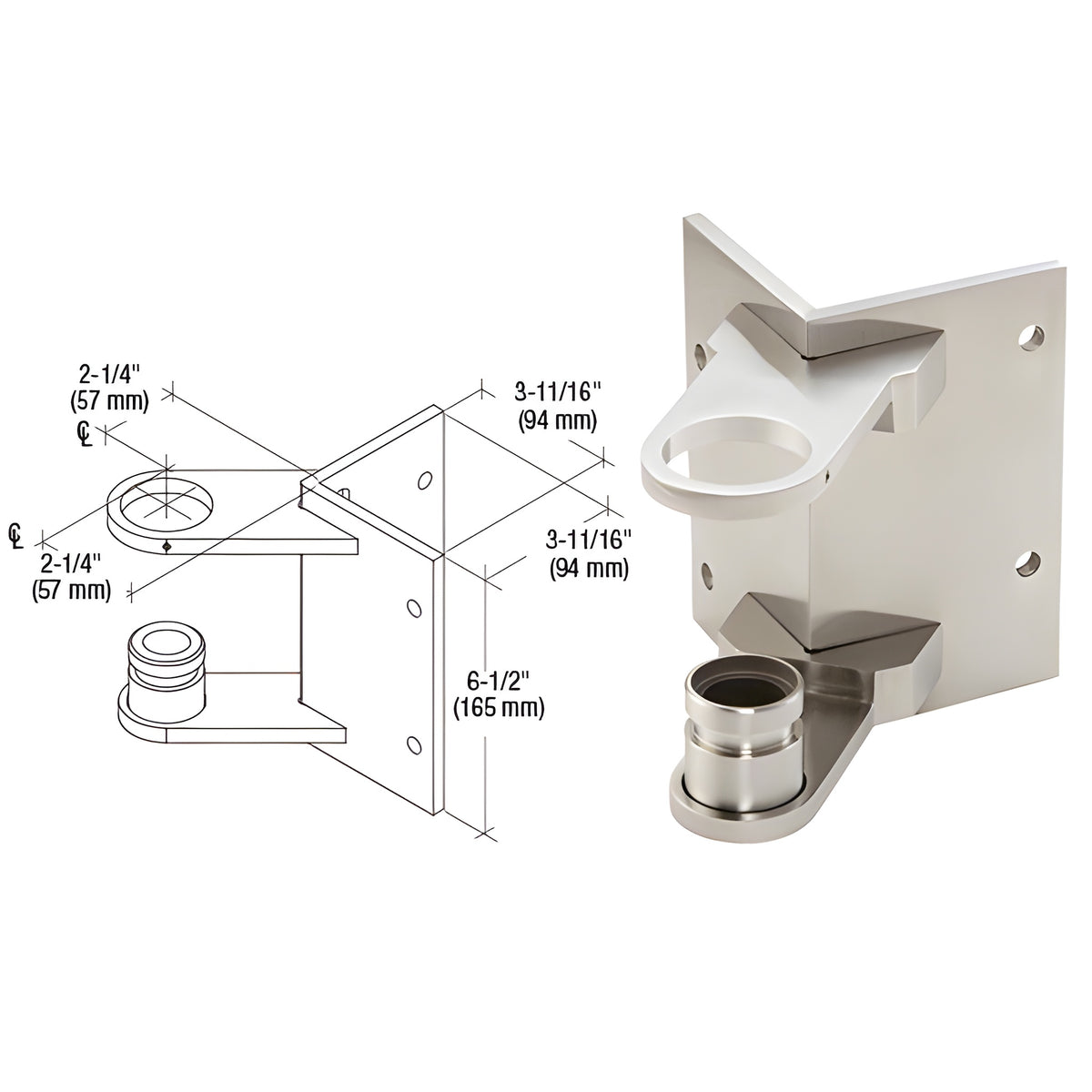 CRL 316 Brushed Stainless 1-1/2" CRS Outside Corner Fascia Mount Bracket