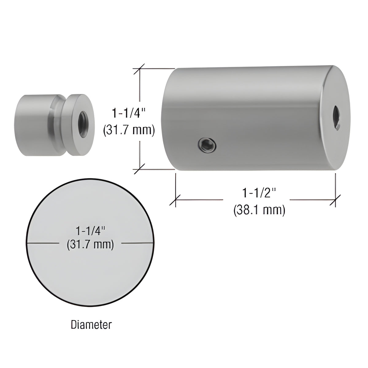 CRL 316 Brushed Stainless 1-1/4" Diameter 1-1/2" Stud Mounted Standoff Base