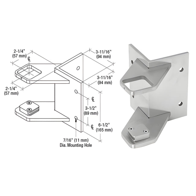 CRL 316 Brushed Stainless 2" Square Outside Corner Fascia Mount Bracket