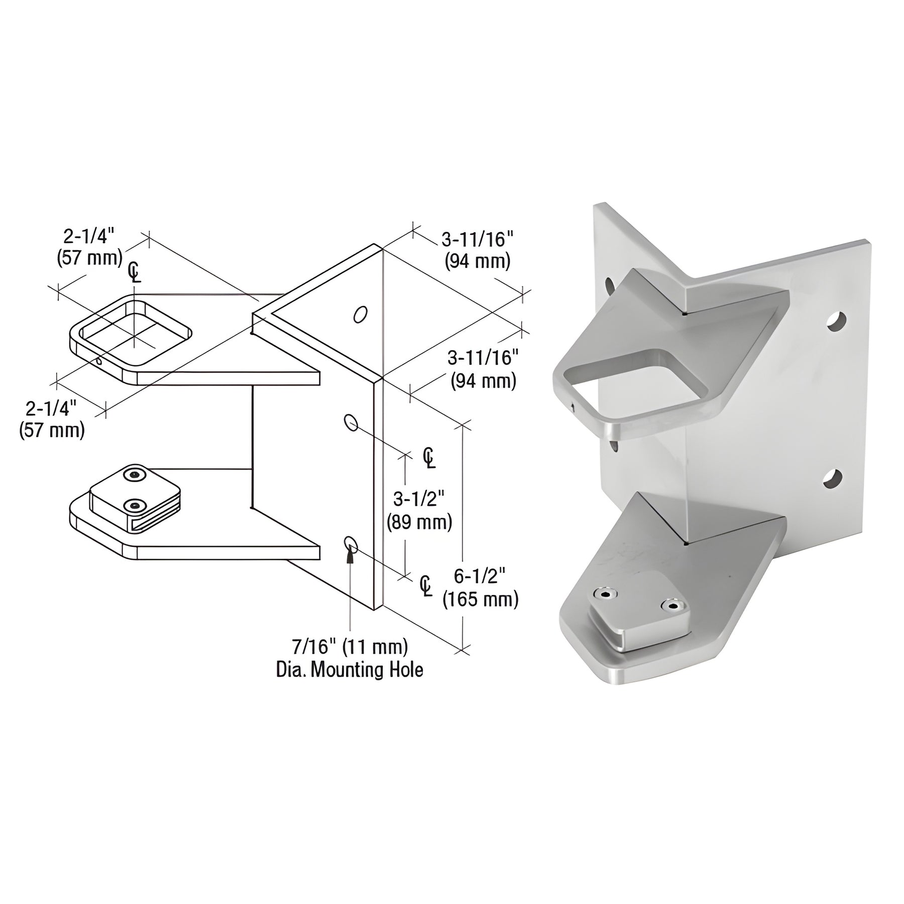CRL 316 Brushed Stainless 2" Square Outside Corner Fascia Mount Bracket