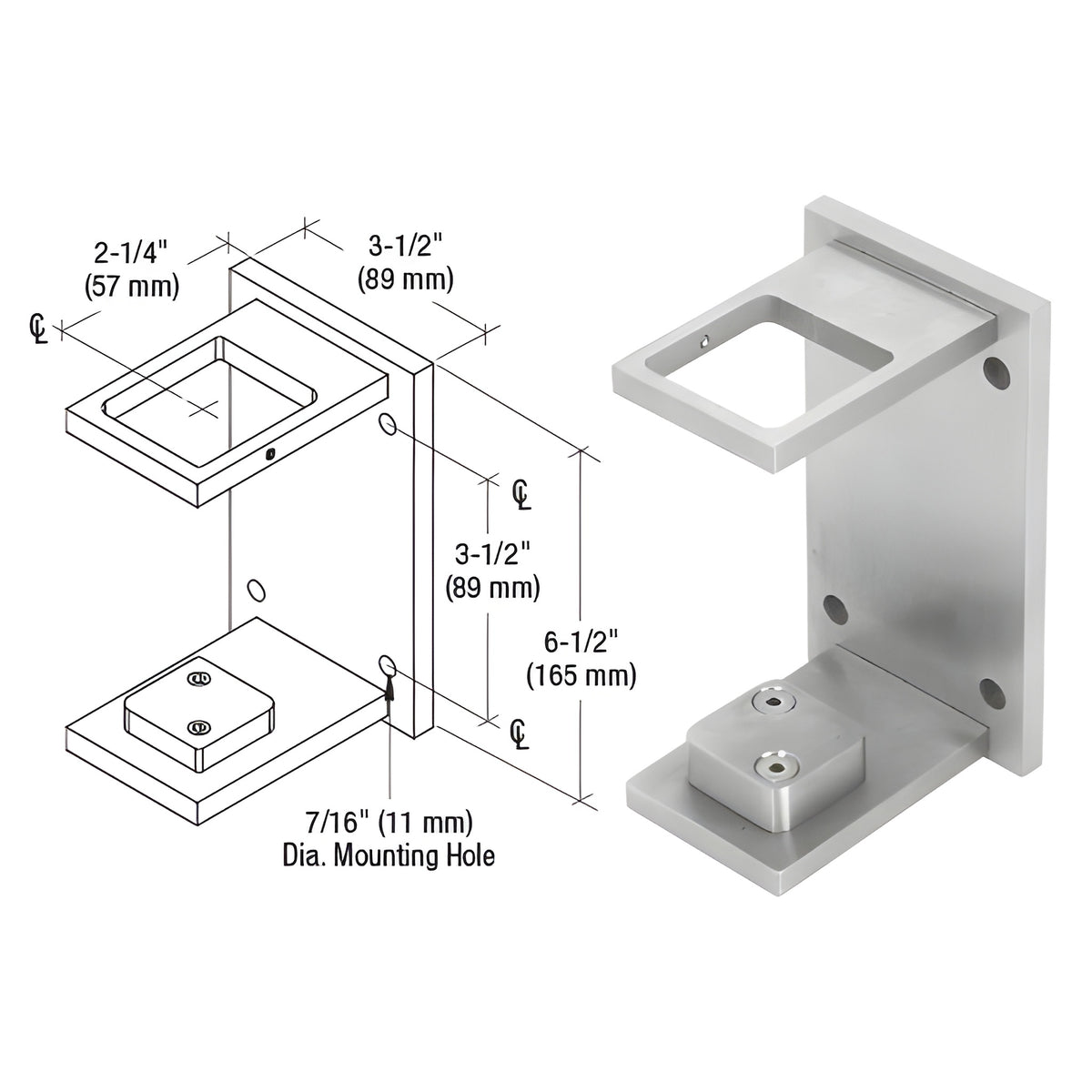 CRL 316 Brushed Stainless 2" Square Standard Fascia Mount Bracket