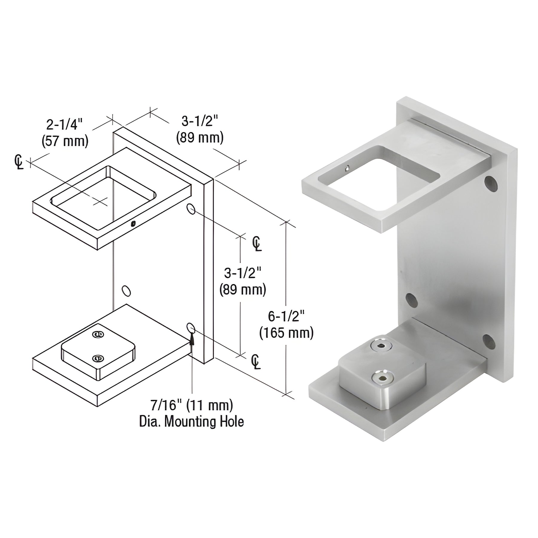 CRL 316 Brushed Stainless 2" Square Standard Fascia Mount Bracket