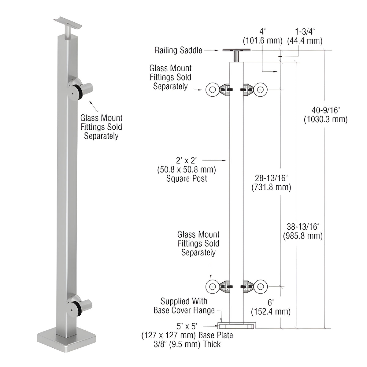 CRL 316 Brushed Stainless 42" P1 Series End Post Railing Kit