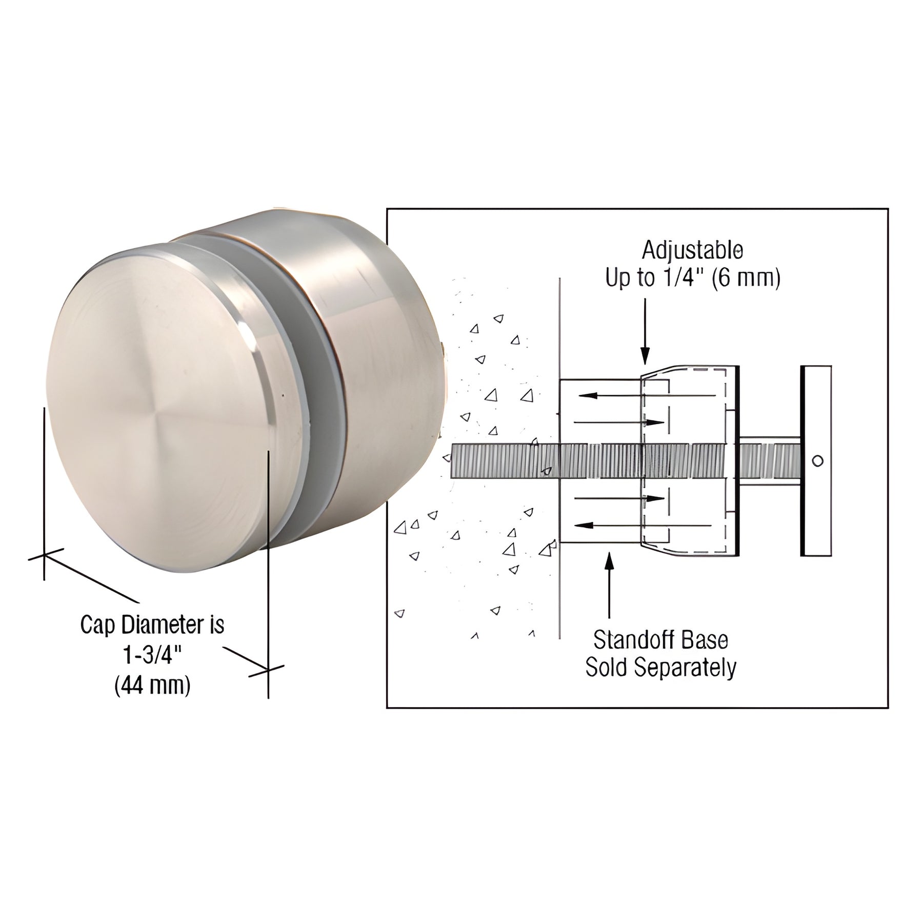 CRL 316 Brushed Stainless Adjustable Height Standoff Cap for 1-1/2" Base