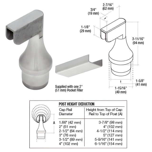 CRL 316 Brushed Stainless CRS Top Rail Adaptor for End Posts