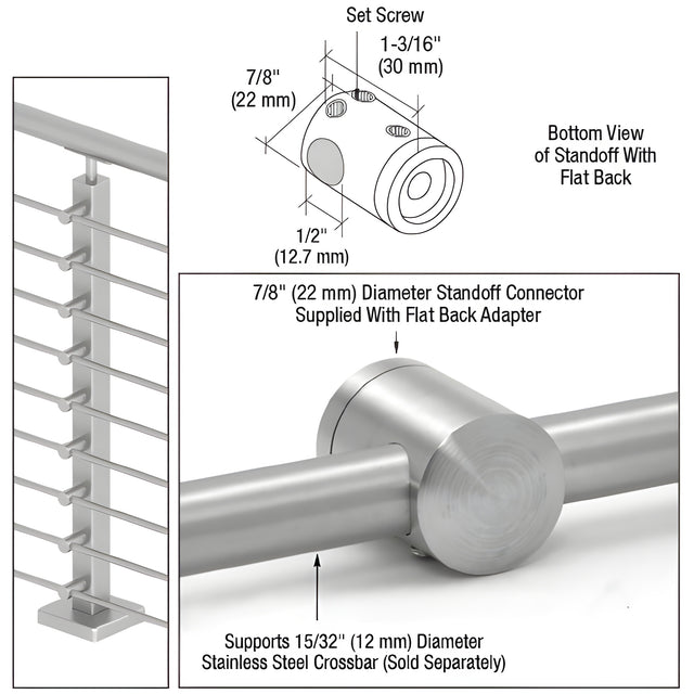CRL 316 Brushed Stainless Center Standoff Connector (Flat Back)
