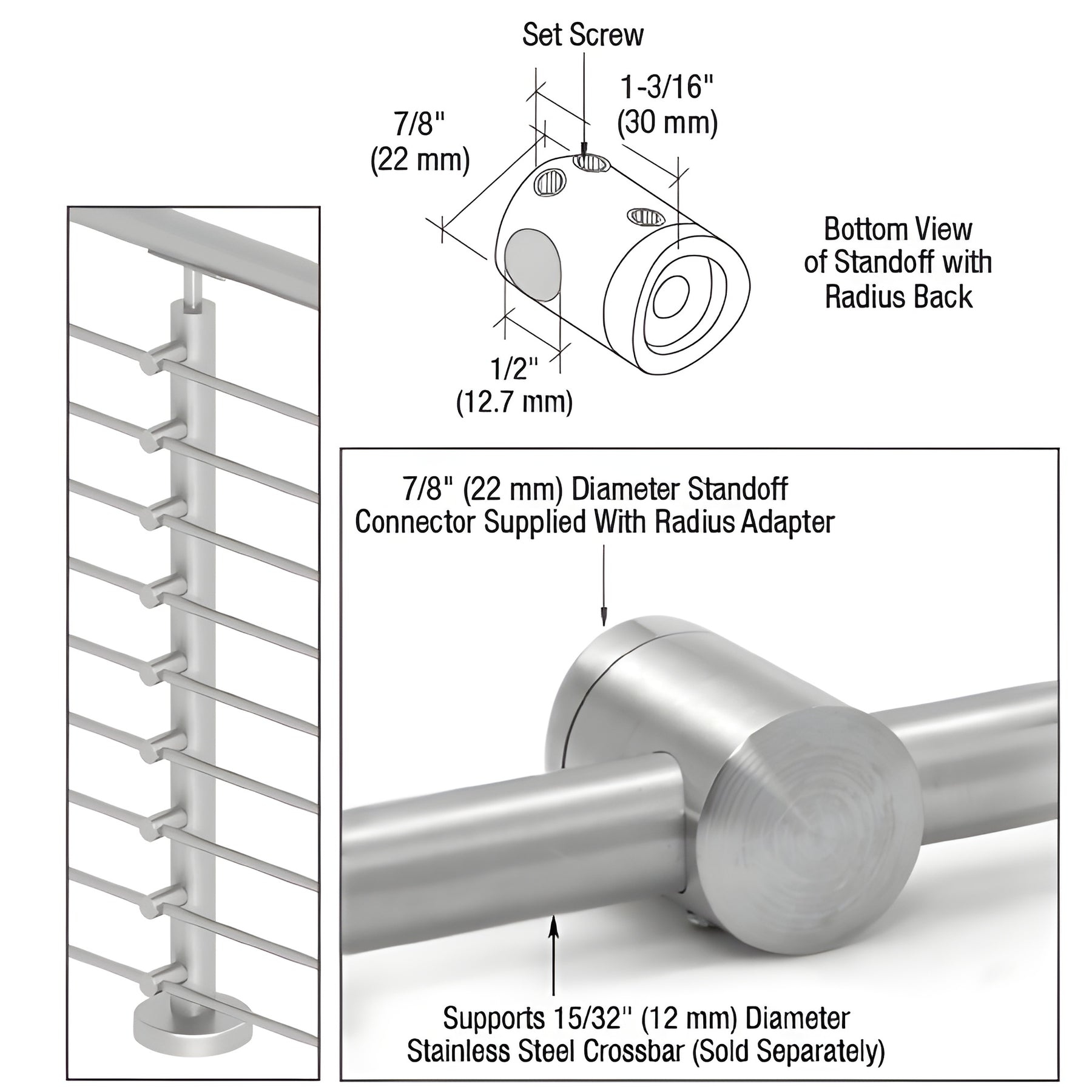 CRL 316 Brushed Stainless Center Standoff Connector (Radius Back)