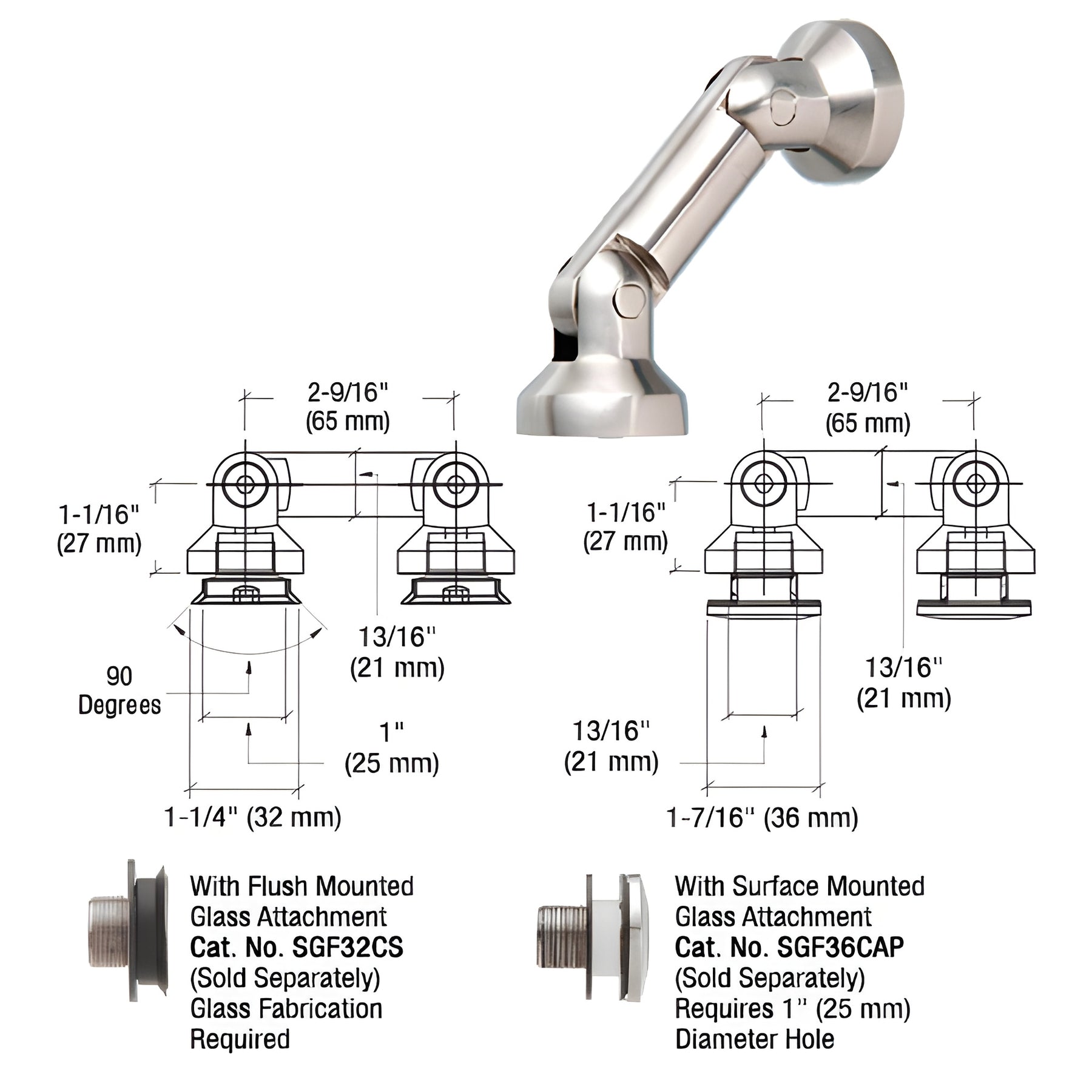 CRL 316 Brushed Stainless Dual Pivot Glass-to-Glass Swivel Fitting