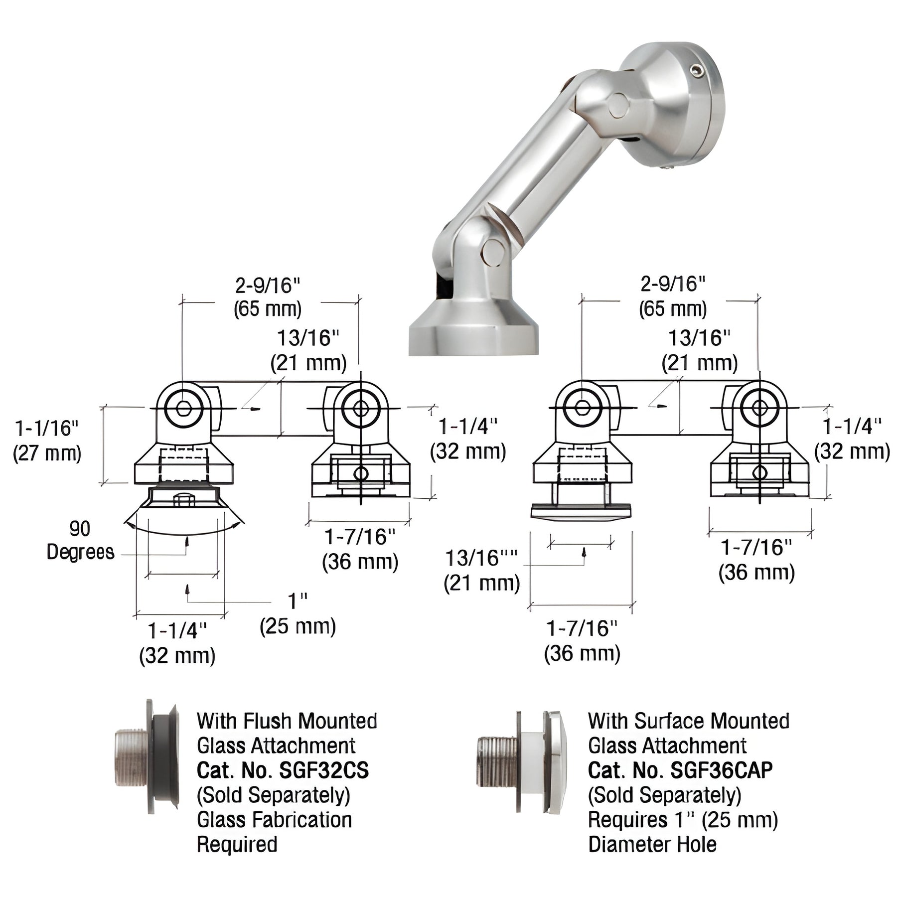 CRL 316 Brushed Stainless Dual Pivot Glass-to-Wall/Floor Swivel Fitting