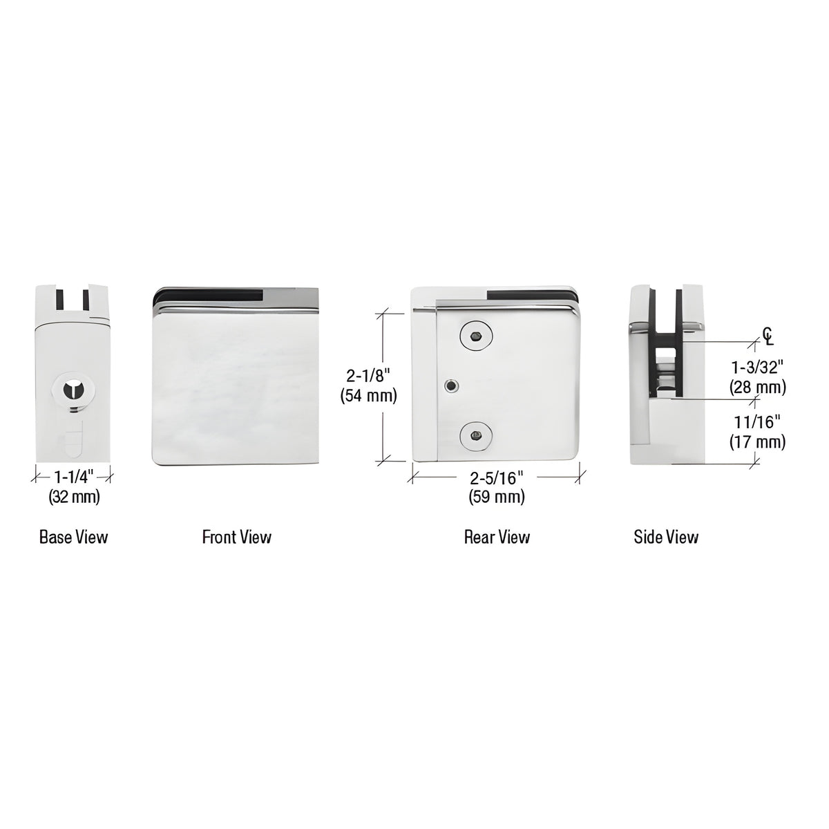CRL 316 Brushed Stainless Flat Base Clamp for 1/2" and 9/16" Glass