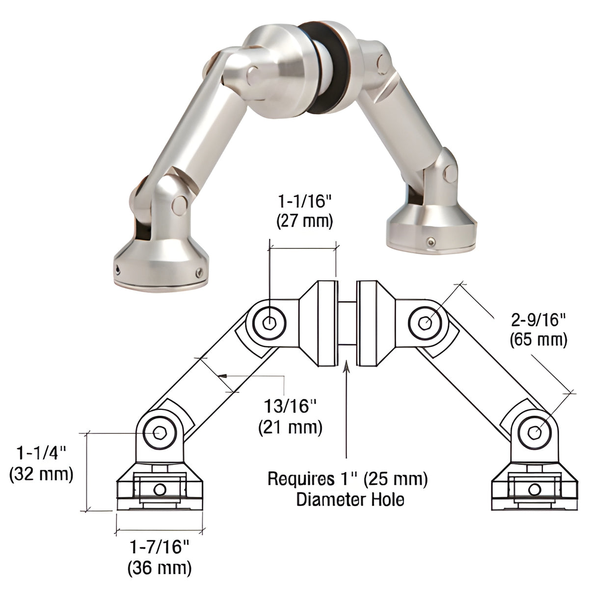 CRL 316 Brushed Stainless Glass Fin-to-Wall/Floor Swivel Fitting