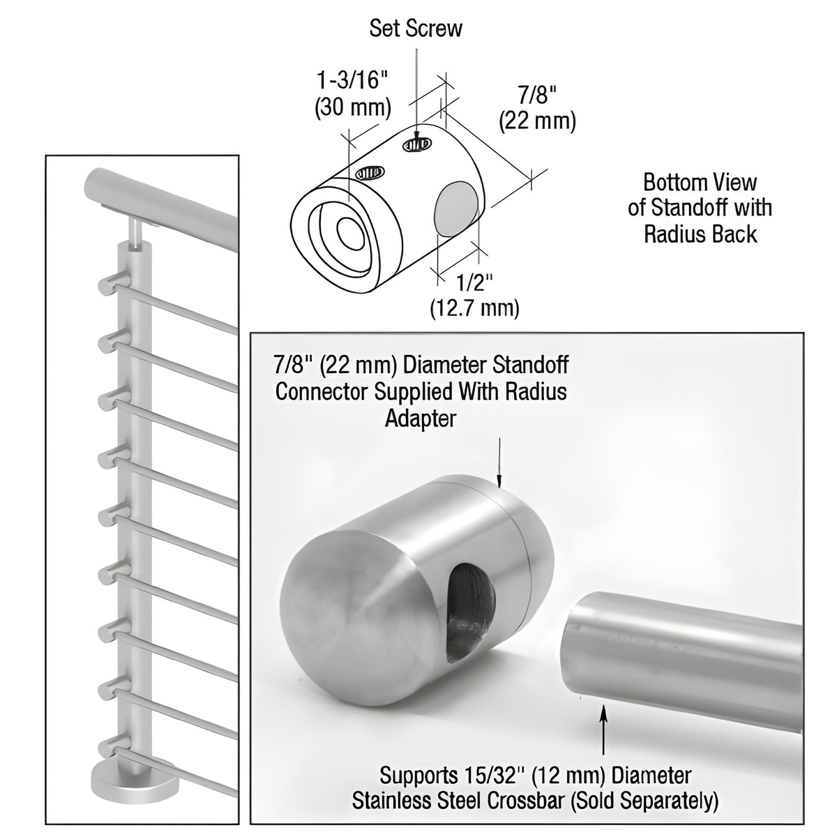 CRL 316 Brushed Stainless Left End Standoff Connector (Radius Back)