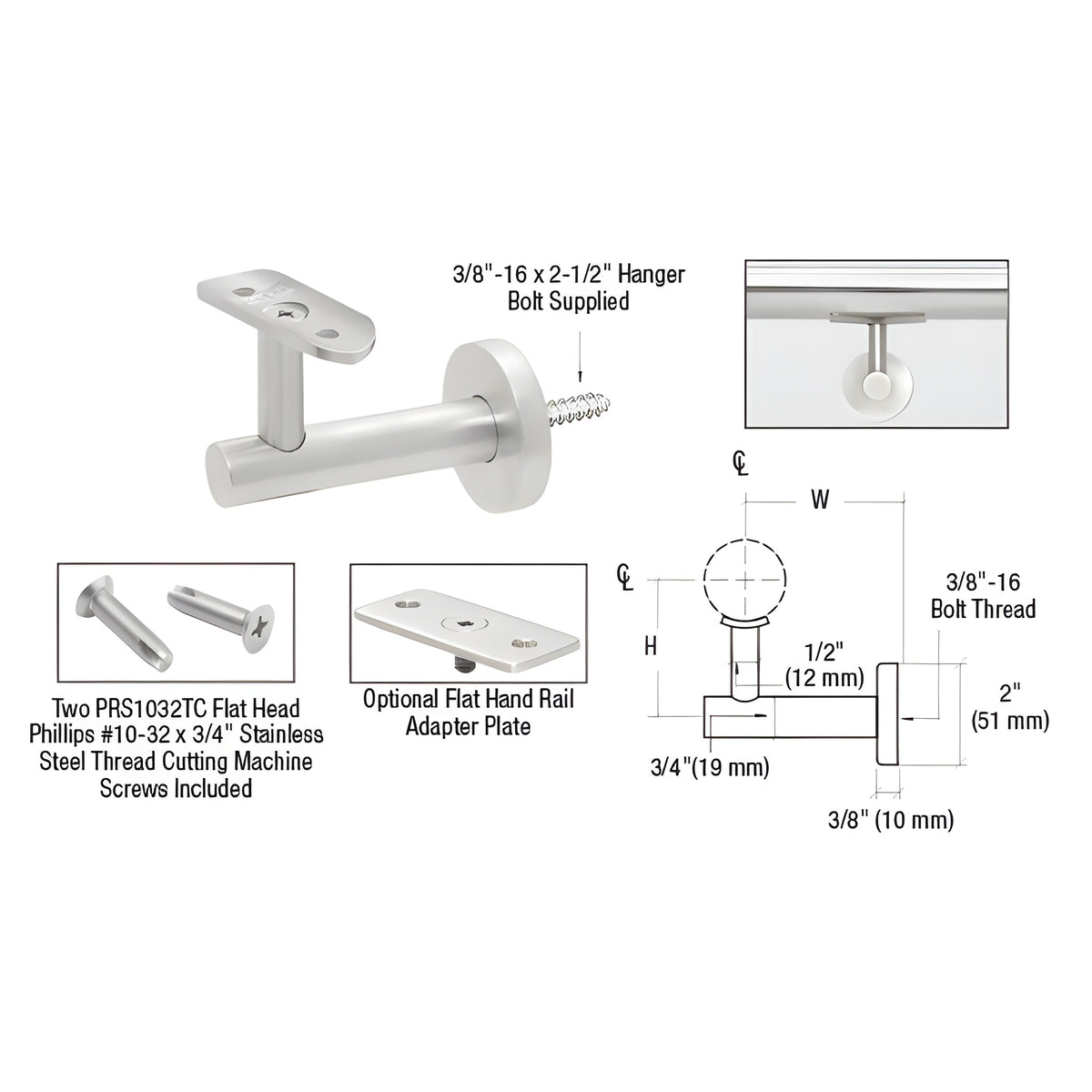 CRL 316 Brushed Stainless Long Arm Malibu Series Wall Mounted Hand Rail Bracket